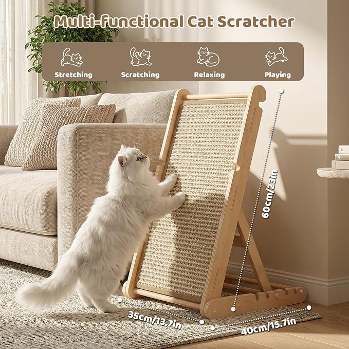 XiaZ Cat Scratcher, 23" Sisal Cats Scratching Board with 5 Adjustable Heights, No Assembly Required, Foldable Cat Scratchers for Indoor Cats and Kittens, Ready to Use - Image 5
