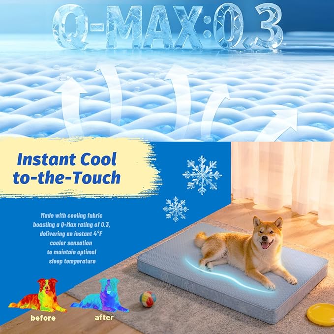 Cooling Dog Bed for Large Dogs, Washable Memory Foam Dog Beds for Crate with Joint Relief, Waterproof Liner and Removable Cover (35’’x 22’’) - Image 2