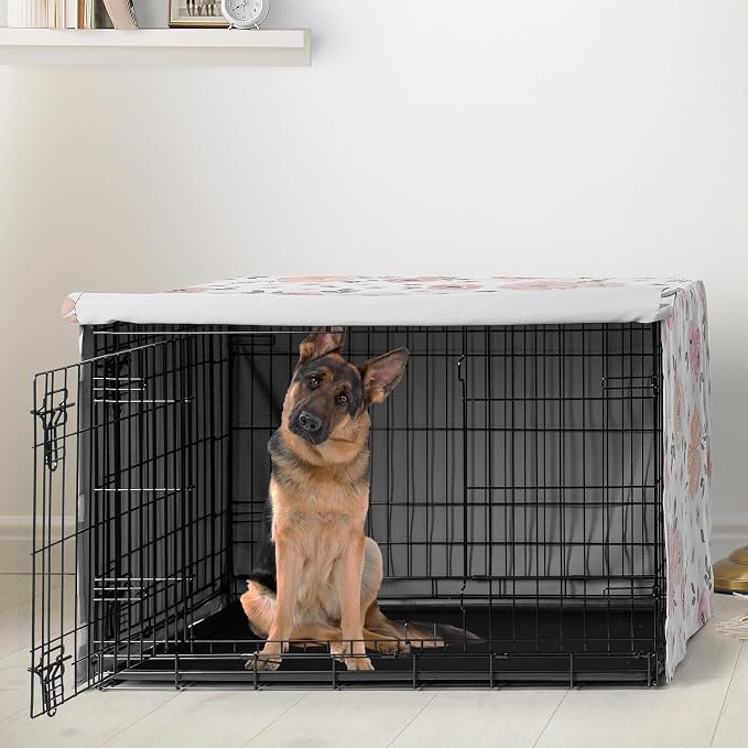 Sweet Jojo Designs 48in. Large Dog Crate Cover (Pink/Grey Boho Floral) for Girls Pet Cage, Kennel Covers (Watercolor, Flower, Elegant Rose, Bohemian, Shabby Chic, Farmhouse, Nature, Blush & Gray) - Image 2
