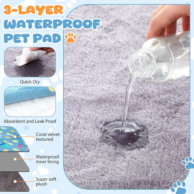 Tegeme 6 Pcs Waterproof Dog Blanket 41 x 30 Inch Paw Print Pet Blanket for Dogs Cats Puppy Washable Soft Fluffy Fleece Rug Flannel Throw Warm Sleep Mat for Kitten Doggy - Image 5