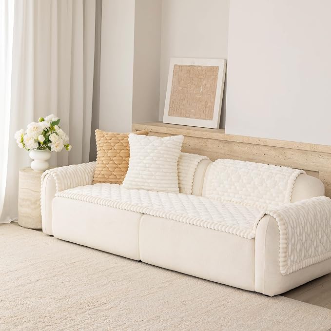 Luxury Fuzzy Pet Couch Cover for Dogs,Washable Sofa Cover, Non-Slip Sofa Protector for 3 Cushion Couch, Thick Plush Furniture Cover, Elegant Pet-Friendly Home Décor(White,28"x83") - Image 7