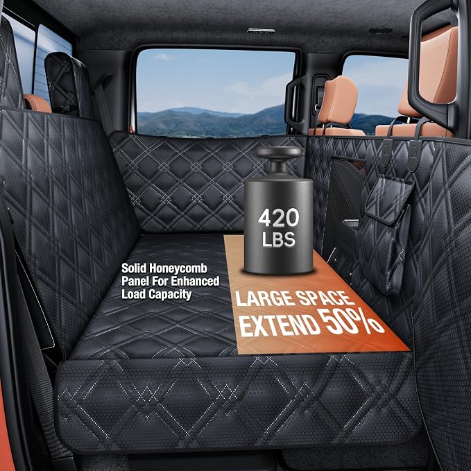 Surfcabin Truck Back Seat Extender for Dogs – Waterproof Full Size Pickup Pet Seat Cover with Door Protection, Hard Bottom Holds 420 lbs Dog Hammock for F150, RAM 1500 & More - Image 4