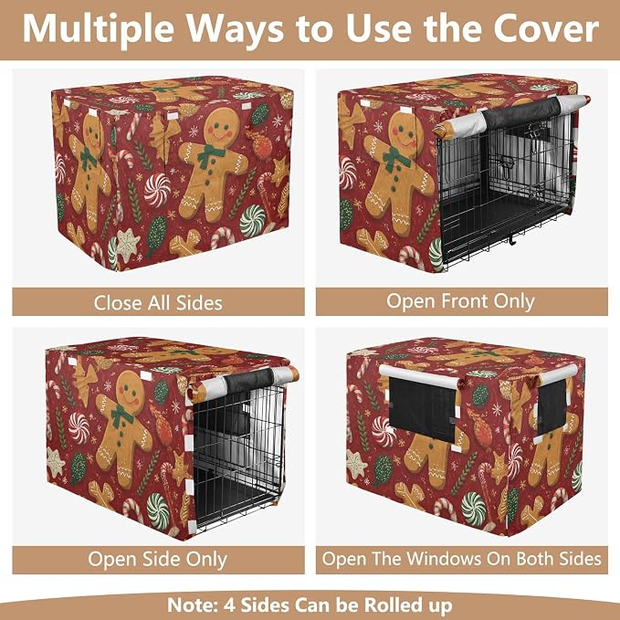 Dog Crate Cover Kennel Cover for Dog Cages Breathable for Wire Cage Indoor Outdoor Red Christmas Gingerbread Candy Canes - Image 5