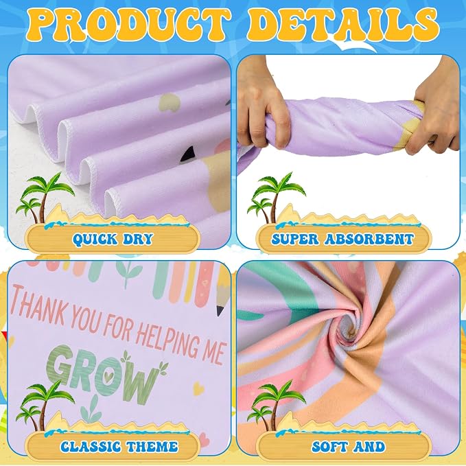 Mindsoft 12 Pcs 30"x 60" Beach Towel for Teachers Bulk, Teacher Appreciation Gifts Beach Towels Yoga Towel Quick Dry Soft Microfiber Sand Oversized Lightweight for Graduation Summer Pool Bath Party - Image 3