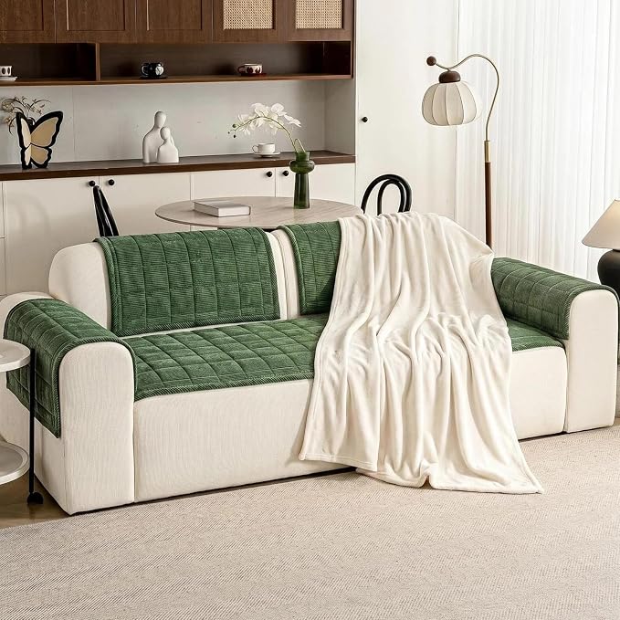 Couch Covers for Dogs Washable, 27.6"x82.7" Non Slip Couch Covers for Loveseat Sofa Pet Friendly, Soft Fuzzy Sofa Covers for Pet, Dog Couch Cover Furniture Protector(1PC,Green) - Image 2