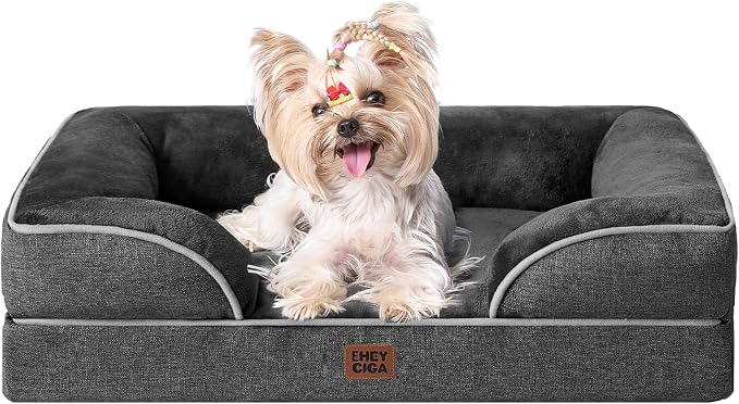 EHEYCIGA Orthopedic Small Dog Bed, Waterproof Memory Foam Washable Pet Beds | Non-Slip Bottom and Egg-Crate Foam Medium Dog Couch Bed with Washable Removable Cover, Dark Grey by EHEYCIGA