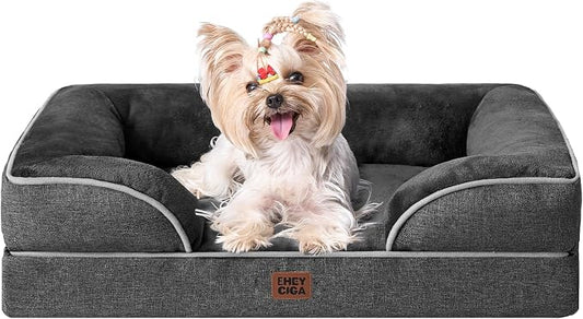 EHEYCIGA Orthopedic Small Dog Bed, Waterproof Memory Foam Washable Pet Beds | Non-Slip Bottom and Egg-Crate Foam Medium Dog Couch Bed with Washable Removable Cover, Dark Grey by EHEYCIGA