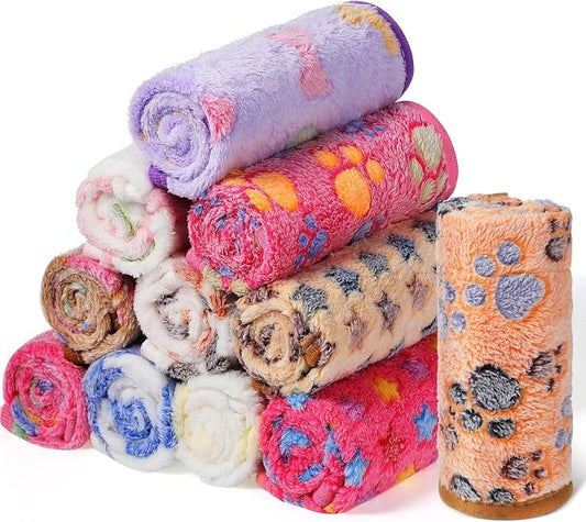 Tatuo 12 Pieces 16 x 24 Inch Dog Blanket Super Soft Warm Cat Sleep Mat Pet Kitten Doggy Fluffy Fleece Blankets with Cute Dog Paw Bone Star Elephant Patterns Printed Fluffy Blanket for Small Cat Puppy by Tatuo