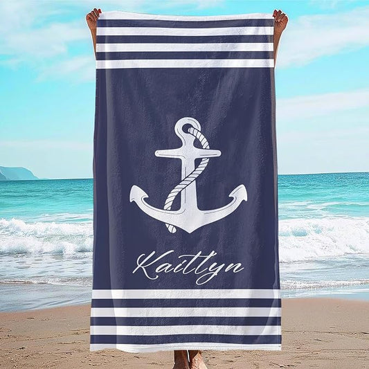 JML Personalized Beach Towel with Name, Custom Anchor Beach Towel, Customized Microfiber Pool Towel, Quick Dry & Absorbent Swim Towel for Adult,Anniversary, Birthday, Summer Holiday,Vacation by JML
