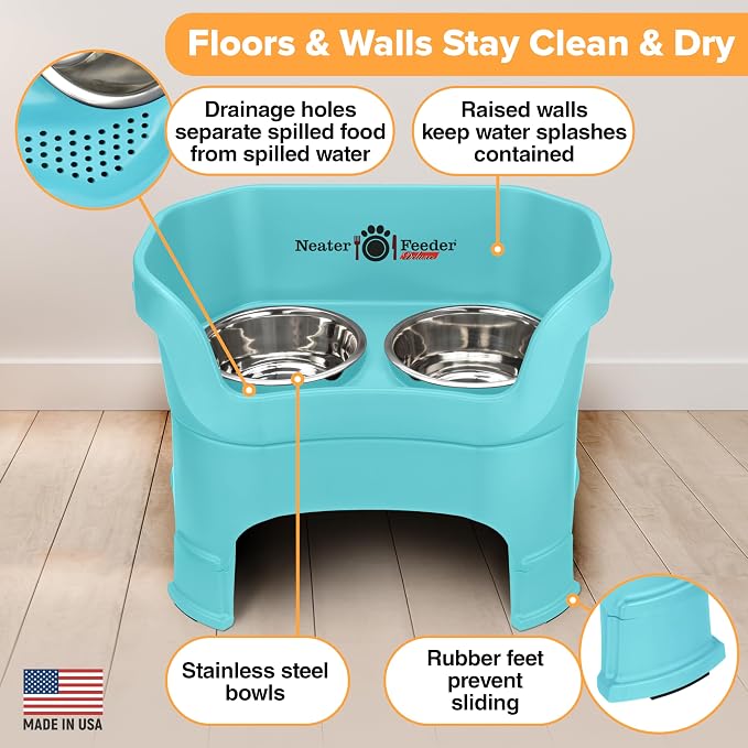 Neater Feeder Deluxe Mess-Proof Elevated Dog Bowls for Large Dogs (40+ lbs), 2 Height Adjustable (14.5” & 17.5”) No-Spill Raised Dog Bowl Stand, Stainless Steel Food Bowl Set, Made in USA, Aquamarine - Image 5