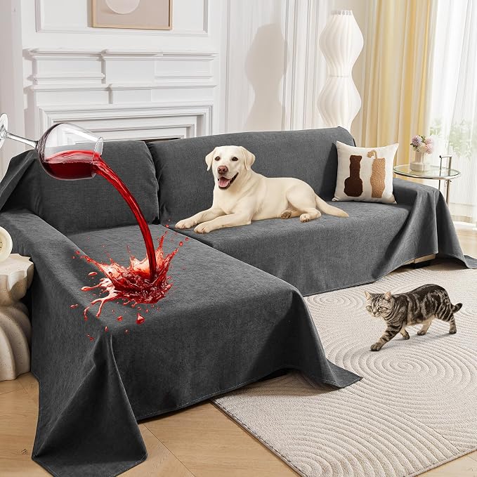 Deep Dream Sectional Couch Covers, 2 Pieces 100% Waterproof L Shaped Sofa Cover, Non Slip Couch Cover for Dogs Cats Washable, Pet Friendly Sofa Slipcovers Furniture Protector (X-Large, Dark Grey) by DeepDream