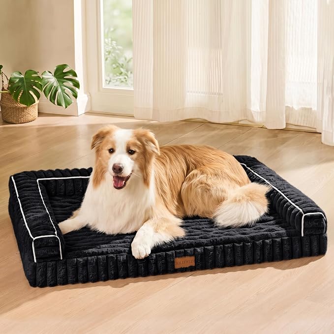 Orthopedic Calming Large Dog Bed Pet Sofa Bed 48''X30'' Black | 3-Sided Pet Couch Large Sized Dog, Soft Egg-Crate Foam Dog Mat, Waterproof Removable Washable Cover, Nonskid Bottom Cat Bed by Unknown