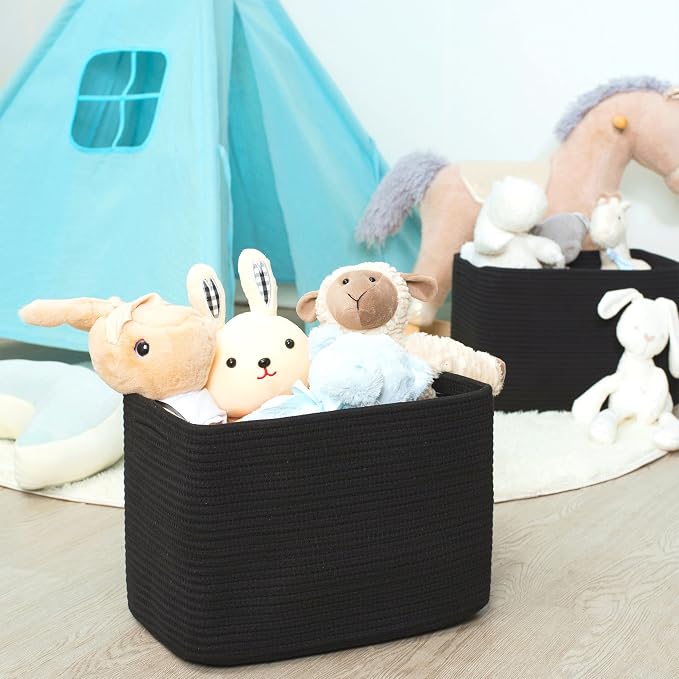 MINTWOOD Design 3-Pack Storage Baskets for Shelves, Playroom and Classroom, Book Basket, Decorative Storage Cube Bins, Woven Closet Organizers, Pantry and Shoe Organizer, Full Black - Image 6