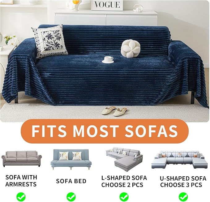 HAOMAIJIA Faux Fur Sofa Covers Couch Covers for 3 Cushion Couch Sofa Pet Friendly Soft Non Slip Couch Cover for Dogs Washable Sectional Couch Covers L Shape Furniture Protector (Navy Blue, 71"x150") - Image 6
