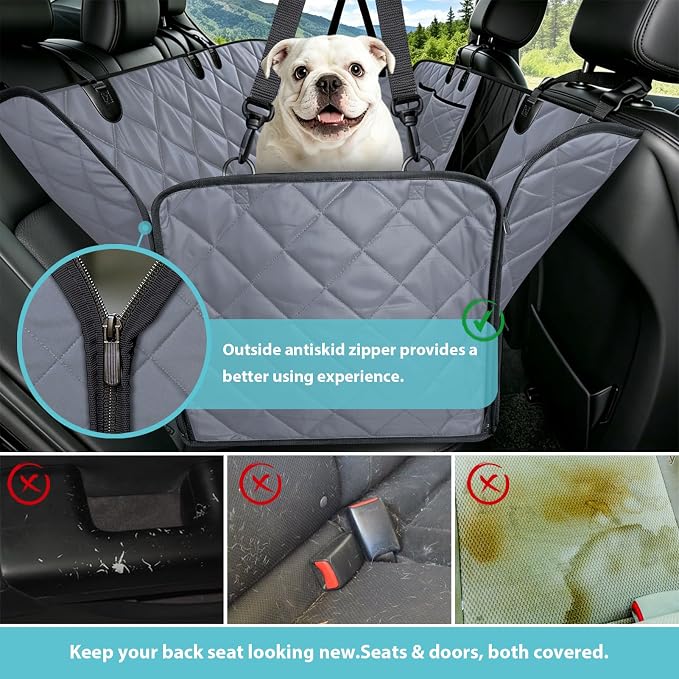 Dog Hammock for Car | Mesh Window & Safety Belt | 100% Waterproof Back Seat Pet Cover for Dogs Safe Travel with Side Door Protectors | Non-Slip, Scratchproof Rear Seat Cover for Cars, SUVs, Trucks - Image 3