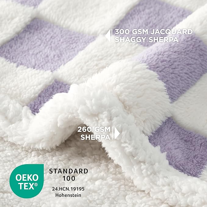 LE SURE Waterproof Dog Blankets for Large Dogs Cute Cozy 3D Jacquard,40x50 | Warm Soft Pet Blanket for Senior Dogs Aesthetic Gift, Washable Sherpa Throw, Reversible Couch Protector, Lavender Checks - Image 3