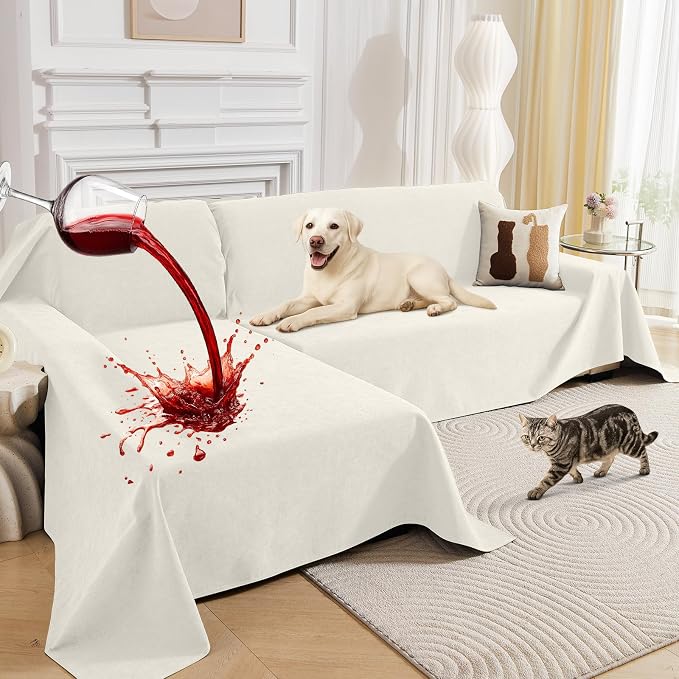 Deep Dream Sectional Couch Covers, 2 Pieces 100% Waterproof L Shaped Sofa Cover, Non Slip Couch Cover for Dogs Cats Washable, Pet Friendly Sofa Slipcovers Furniture Protector (X-Large, White) by DeepDream