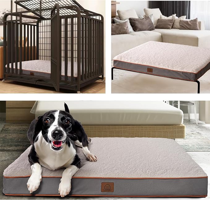 Sunheir Washable Orthopedic Extra Large Dog Bed, Waterproof Dog Crate Bed | Big Removable Cover, Egg Crate Foam Support, Anti-Slip Bottom, Machine Washable Soft Pet Bed Mat for Crate, 47" Light Grey - Image 4