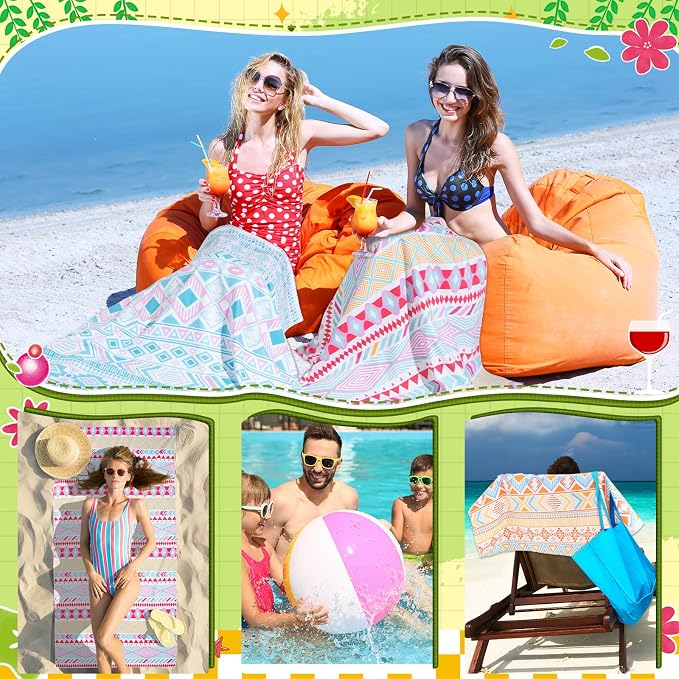 Remagr 12 Pcs Oversized Microfiber Beach Towels Bulk 60"x 28" Extra Large Quick Dry Absorbent Sand Free Towels for Adults, Pool, Travel, Swim, Yoga, Gym (Boho) - Image 3