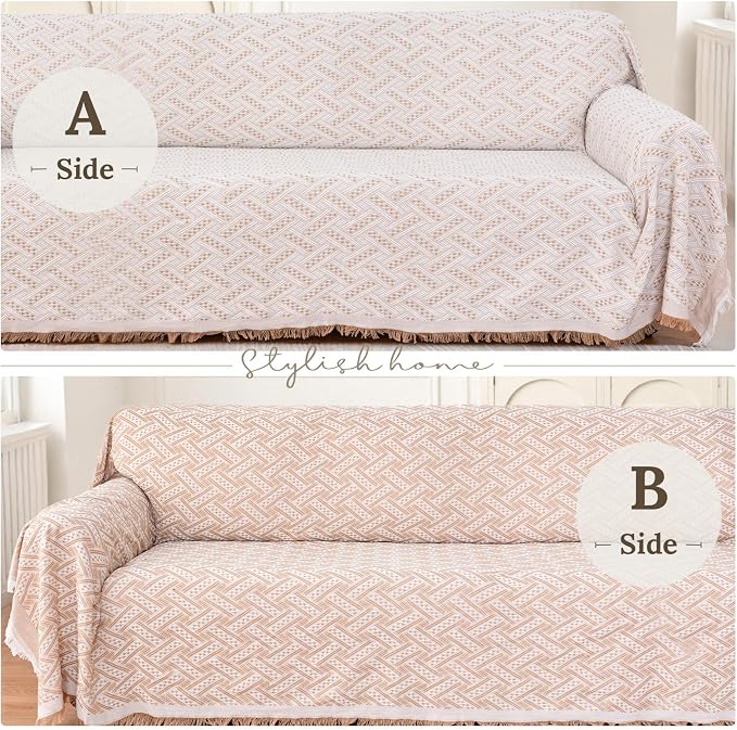 HOMERILLA 2 Piece Sectional Couch Cover for L Shape Sofa Khaki White XXL | Washable Fabric, Anti-Pet Hair, Stain & Wear Resistant, Multiuse Sofa Blanket Protector, Pet Friendly Easy Installation - Image 6