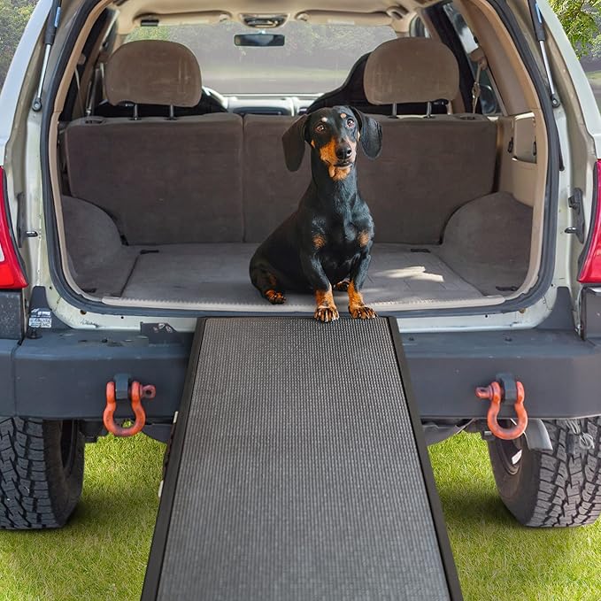 Dog ramp for Couch – Non-Slip, Sturdy Build Foldable Dog ramp – Supports up to 200lbs – Adjustable 7'' to 20'' – Landing Platform Seamlessly Connects – Birchwood Pet Ramp for Small Dogs – Black