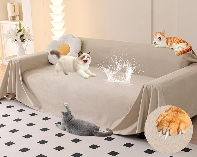 LOllON Cat Scratch Couch Cover Waterproof 150"x71" Non-Slip | Pet-Friendly Couch Protector, Anti-Scratch & Waterproof Sofa Cover For Cats Dogs Kids, Machine Washable by Loiion