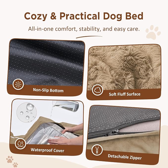 Comfort Expression Orthopedic Dog Beds for Large Sized Dog with Bolster | Waterproof Dog Couch Bed with Washable Cover & Non-Slip Bottom, Supportive Egg Crate Foam Large Pet Bed, 35x22 Inch - Image 4