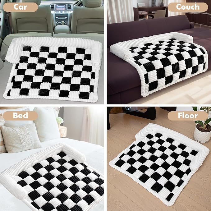 TOPCHANCES Dog Couch Covers, Thickened Quilted Plaid Funny Fuzzy Pet Sofa Mat Dog Cover Protector for Large Dogs (Black, 30x30 inch) - Image 4