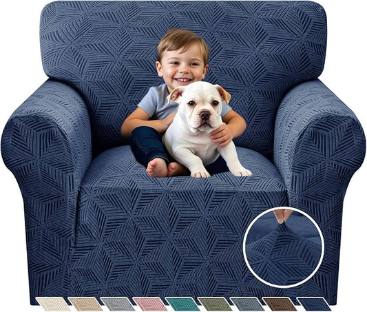 YEMYHOM 1 Piece Stretch Chair Sofa Slipcovers Couch Covers for 1 Seat, Jacquard Armchair Covers with Non-Slip Elastic Bottom, Thickened Furniture Protector for Dogs Pets kids (Small, Navy） by YEMYHOM
