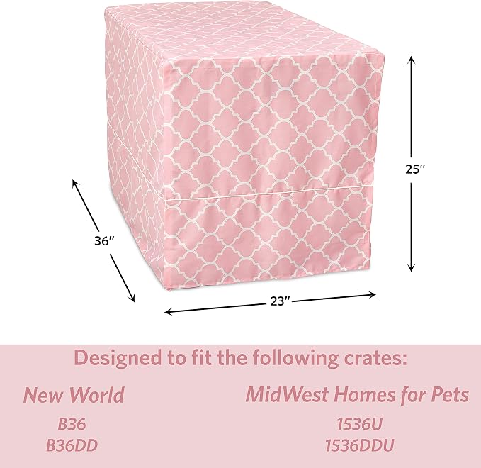 MidWest Homes for Pets Intermediate Dog Crate Cover Featuring Teflon Fabric Protector, Poly-Cotton Privacy Kennel Cover Fits Most 36-Inch Crates, Pink Designer Print, Machine Washable, Reduces Barking - Image 7