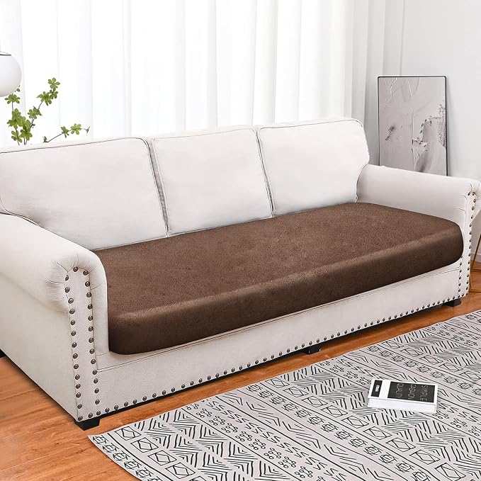 Leather Like Couch Cushion Covers Sofa Slipcovers Sets Couches Furniture Protector Covers for Sectional Armchair Loveseat Stretch Spandex Fabric, Machine Washable (1 Cushion XL Sofa, Light Brown) - Image 3