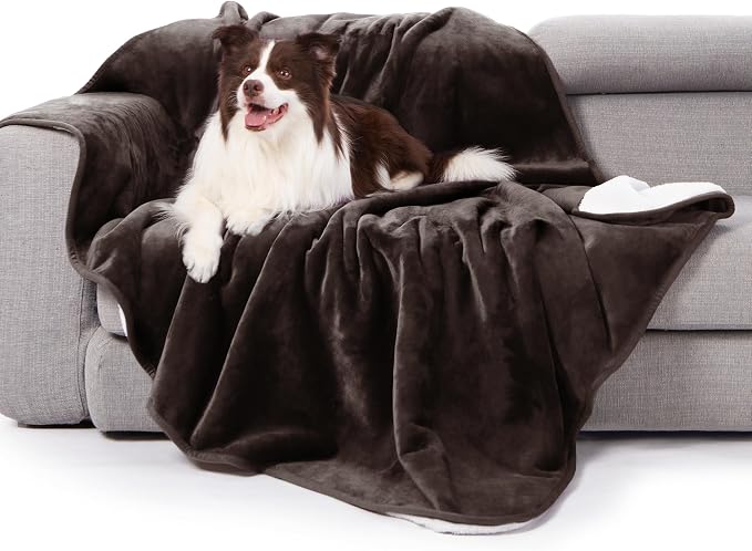 gogobunny Waterproof Bed Blanket, Reversible Sherpa Fleece Throw Blanket for Dog Puppy Cat, Furniture Cover Protects Bed Couch Sofa from Liquid Pee and Pet Fur (Dark Brown, 90x90 inches) by gogobunny