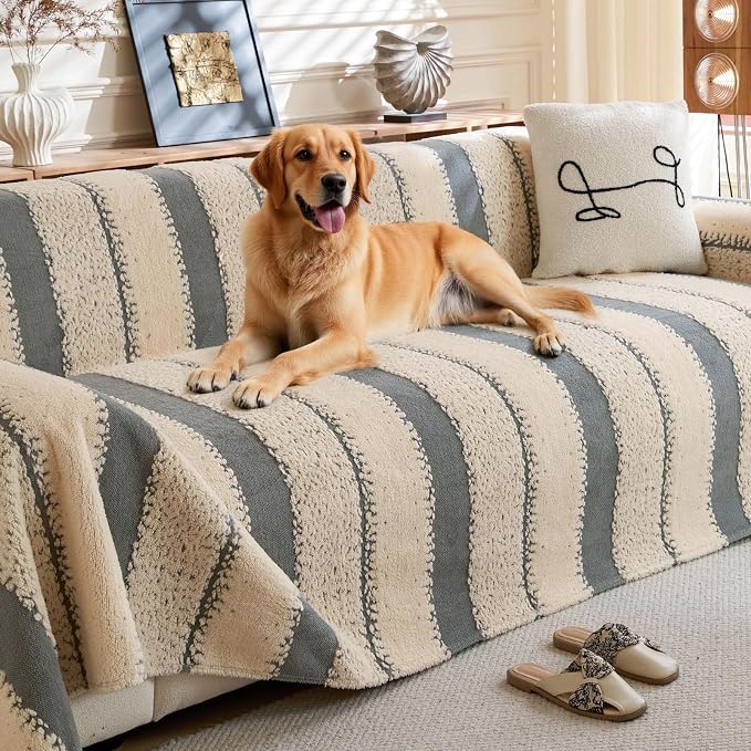 Sherpa Fleece Couch Cover for 2 Cushion Sofa, Gray, 71" x 118" – Pet Proof Sofa Covers, Heavy Duty, Scratch Resistant, Pet Friendly Furniture Cover – Easy Install, Machine Washable by WTHAVEN