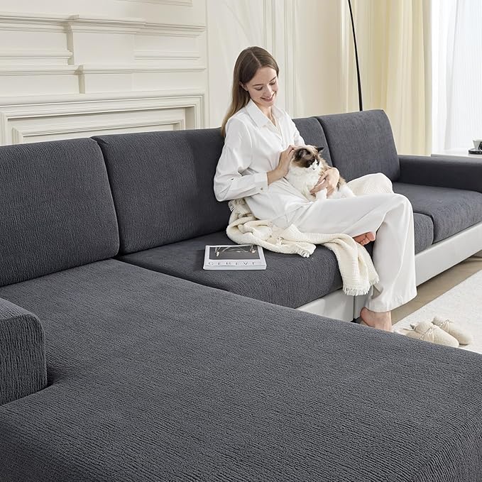 Sectional Couch Covers Stretch Cushion Covers Washable Wear-Resistant Universal Sofa Slipcovers Furniture Protector Separate Seat Chaise Couch Cover (Dark Grey, 2 PC Armrest Covers) by Jialudora