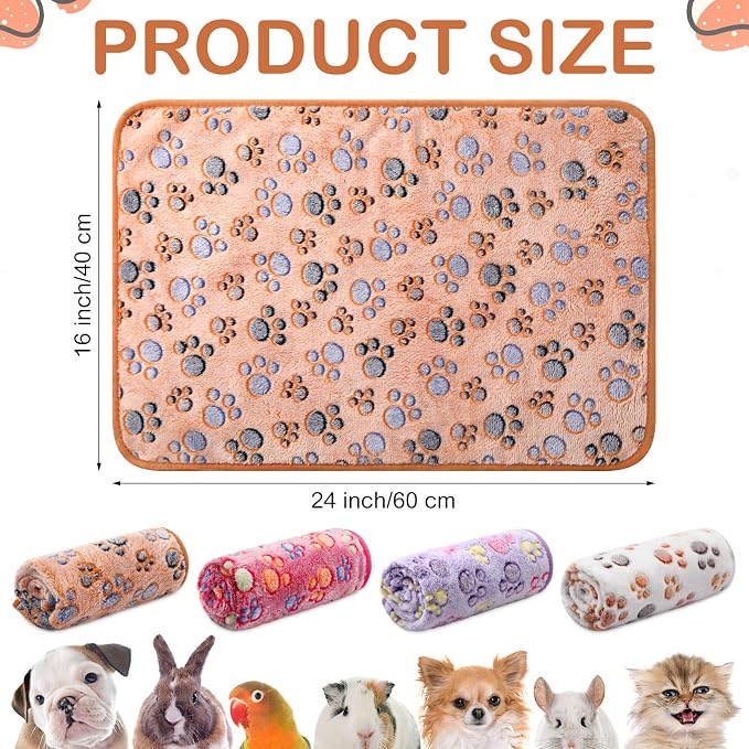 Tudomro 8 Pcs Absorbent Guinea Pig Blankets Washable Small Animal Fleece Bedding Cage Liners Reusable Pet Sleep Mat Pad Cover for Ferret Chinchilla Furniture Protection(Paw,16 x 24 Inch) - Image 2