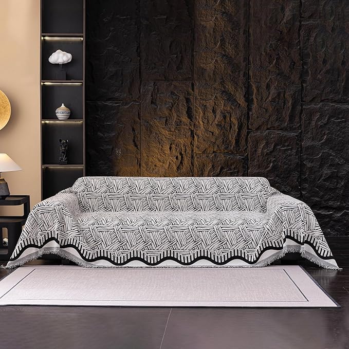 ROOMLIFE Couch Cover 3 Cushion Sofa, Washable Non Slip Furniture Sofa Protector Cover, Soft Chenille Sofa Slipcovers Sectional L Shape Dogs Couch Cover Throw Blanket with Tassels 71''X134'' by ROOMLIFE