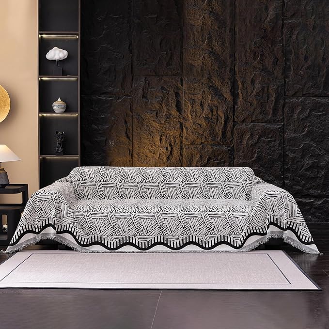 ROOMLIFE Couch Cover 3 Cushion Sofa, Washable Non Slip Furniture Sofa Protector Cover, Soft Chenille Sofa Slipcovers Sectional L Shape Dogs Couch Cover Throw Blanket with Tassels 71''X118'' by ROOMLIFE
