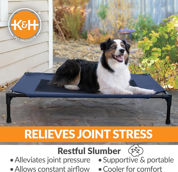 K&H Outdoor Elevated Dog Bed - Cooling Raised Dog Bed for Medium & Large Pets, Breathable Mesh Center Hammock Design, Indoor/Outdoor Washable Cover, Portable Metal Frame, Blue, Large 42x30in - Image 5