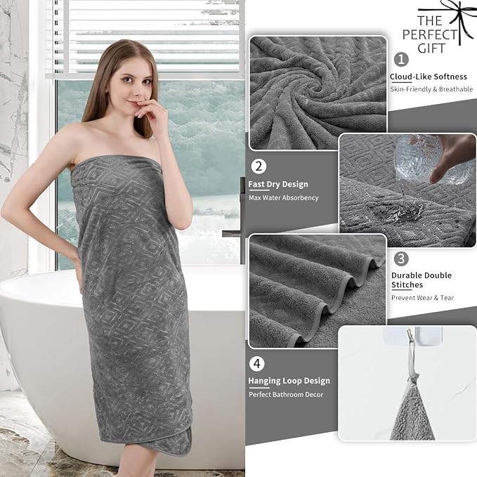 Bath Towel Set of 4 Extra Large Bath Sheet 35"x70" Oversized Bath Towel Soft Microfiber Bathroom Towel for Adults Highly Absorbent Quick Dry Towel Set for Bathroom,Hotel,Shower Bath Sheet Towel Grey - Image 2