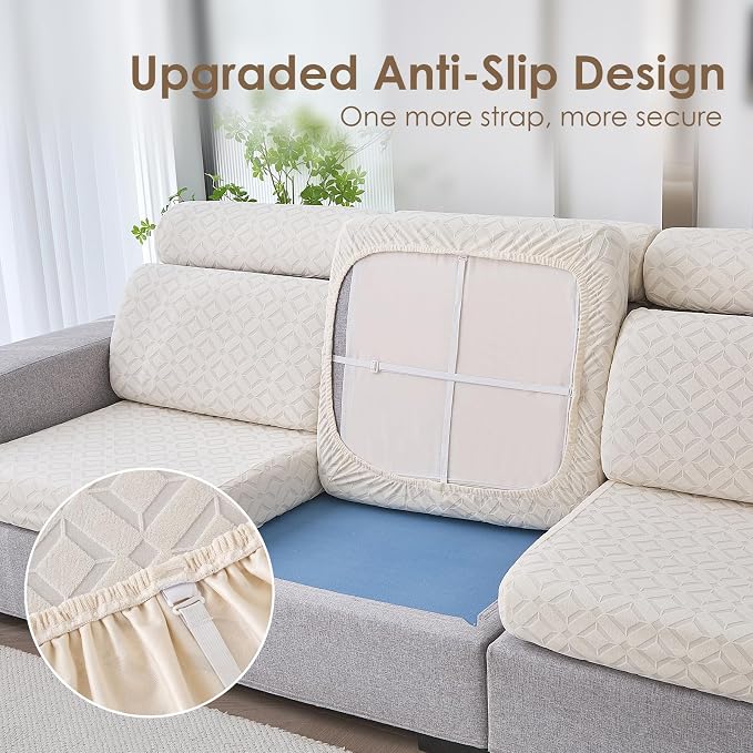 Genina Waterproof Couch Cushion Covers for Pets Washable Sofa Seat Covers | Non Slip,Stretch Jacquard Fabric,Pet Hair & Scratch Protection,Easy Installation,Furniture Protector,Sectional,1 Piece Large - Image 4