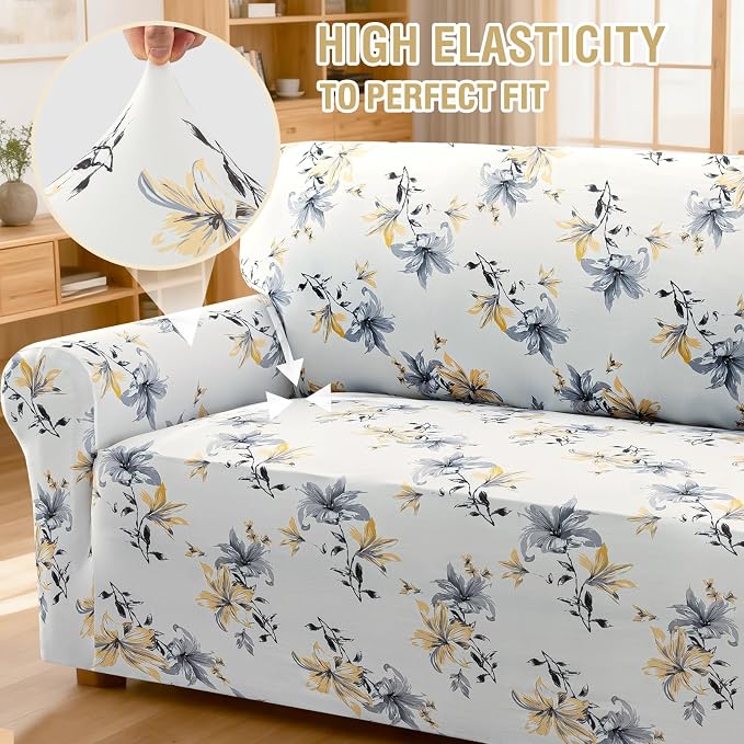 H.VERSAILTEX Printed Couch Cover for Dogs Washable High Stretch Sofa Covers for 3 Cushion Couch Super Soft Sofa Slipcovers Floral Pattern(Vintage Petal-Yellow,Sofa) - Image 6