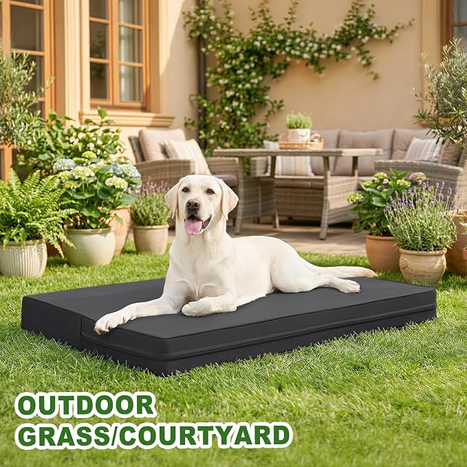 Vonabem Outdoor Dog Bed Waterproof Washable, Jumbo Large Crate Bed 54 inch, Wipeable Leather Pet Beds with Removable Cover, XXXL Durable Anti-Slip Kennel Pad 53"x36" Black - Image 4