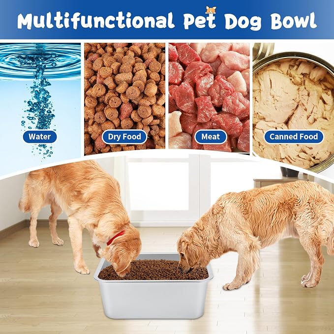 BWOGUE 4 Gallons Extra Large Dog Water Bowl for Large Dogs, Stainless Steel | Stainless Steel Dog Bowl, 1 Pack Large Water Bowl for Dogs, Wide Deep Bowl, Rectangular Shape, Easy to Clean, Outdoor Use - Image 6