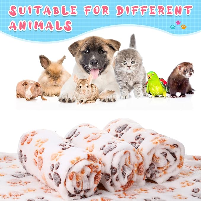 Tatuo 4 Pack Fleece Dog Blankets for Puppy Cats Multi-Size Sleep Mat for Pet Guinea Pig Soft Washable Warm Crate Bed Puppy Teething Toys Print Pattern Blanket Indoor(White,24 x 16 Inch,Paw) - Image 3