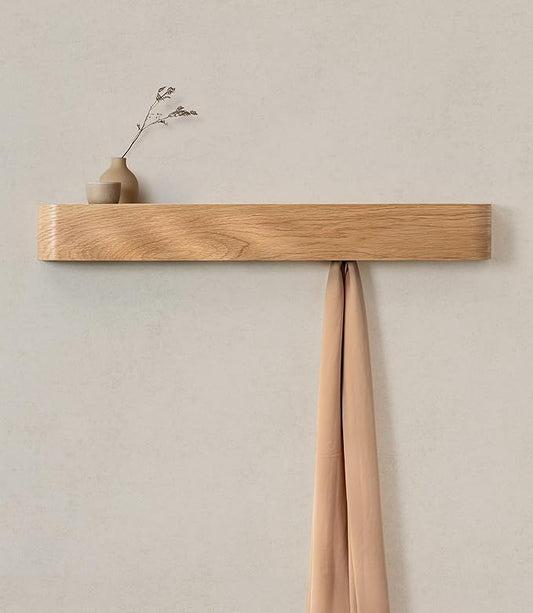 Kazai. Wall-Mounted Coat Rack 'Toke' - Modern Design Coat Rack with Hidden Wall Hooks - Solid Wood Veneer Panel Coat Hanger - Oak by KAZAI