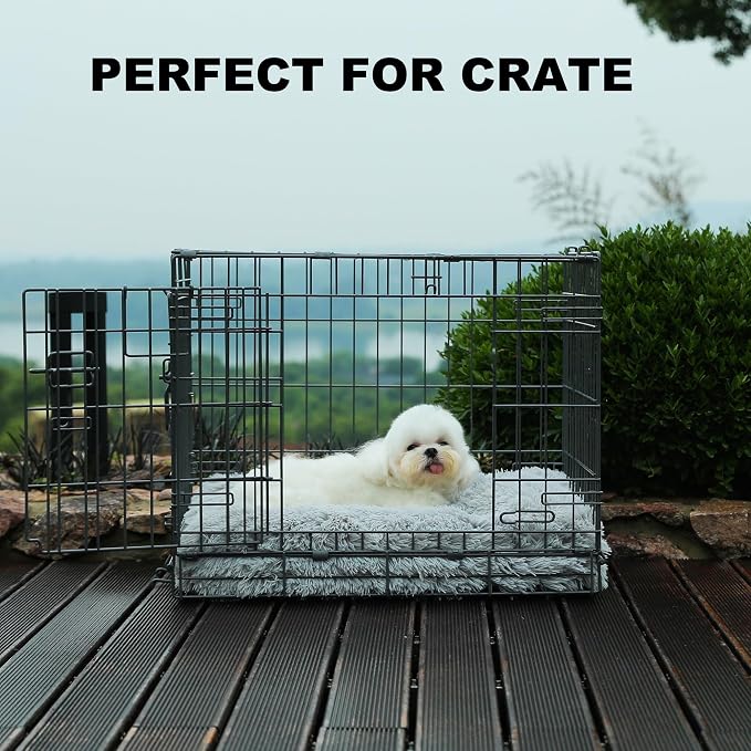 Bedfolks Waterproof Crate Bed, Plush Dog & Cat Kennel Pad with Removable Cover, Faux Fur, Washable, 23"x18", Solid Light Grey - Image 3