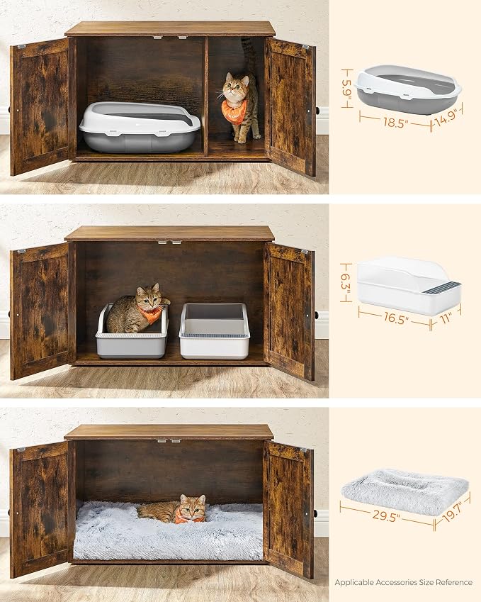 Feandrea Cat Litter Box Enclosure, Litter Box Furniture Hidden with Removable Divider, Indoor Cat House, End Table, 31.5 x 20.9 x 19.7 Inches, Rustic Brown UPCL002X01 - Image 7