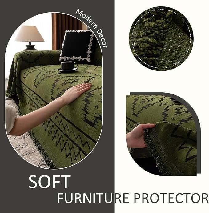 VClife Bohemian Green Couch Cover for Dog, Non Slip Sectional Sofa Covers Furniture Protector Washable Tribal Pattern Couch Covers for 3 Cushion Couch Sofa, Soft Pet Sofa Slip Cover, Green, 71"X150" - Image 6