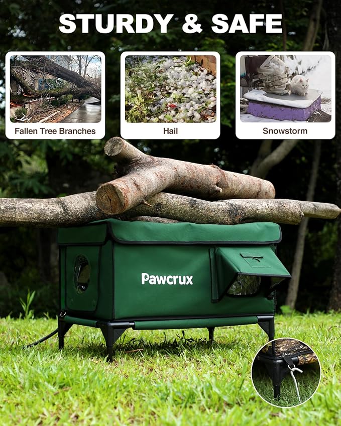 Weatherproof Heated Cat House for Outdoor in Winter, Heated Cat Bed Kitty Shelter with Cat Heating Pad, Insulated & Safe Escape Door, Warm House for Outside Stray Cat (Green, 17.6"x25.5"x17.9") - Image 5