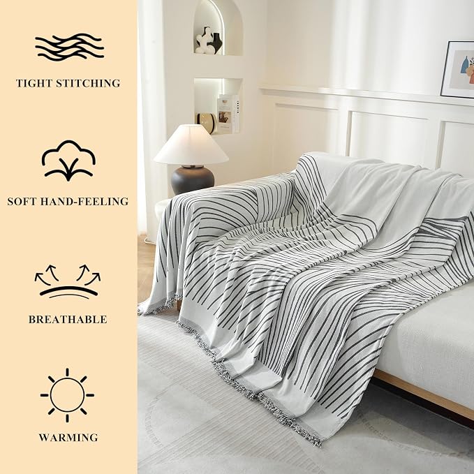 Couch Cover for Sofa, Boho Sofa Cover Washable Couch Cover for Dogs, Pet Sofa Cover for 2-Cushion Couches with Tassel Furniture Protector Cover,71" x 102",Dark Gray-Wave - Image 3